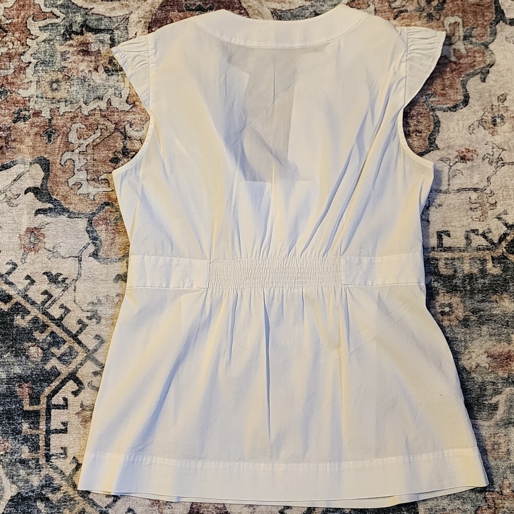 BCBGMaxAzaria White Cotton Blend Fitted Blouse with Cap Sleeves Size Small - Picture 4 of 6